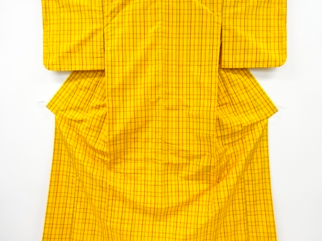 アンティーク　格子織り出し米沢紬着物アンサンブル